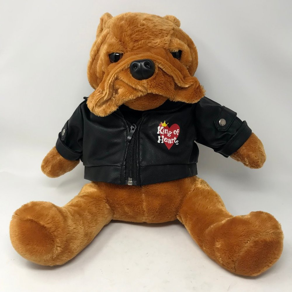 Dan Dee Plush 16” Bulldog Biker King of Hearts Dog Black Motorcycle Moto Jacket